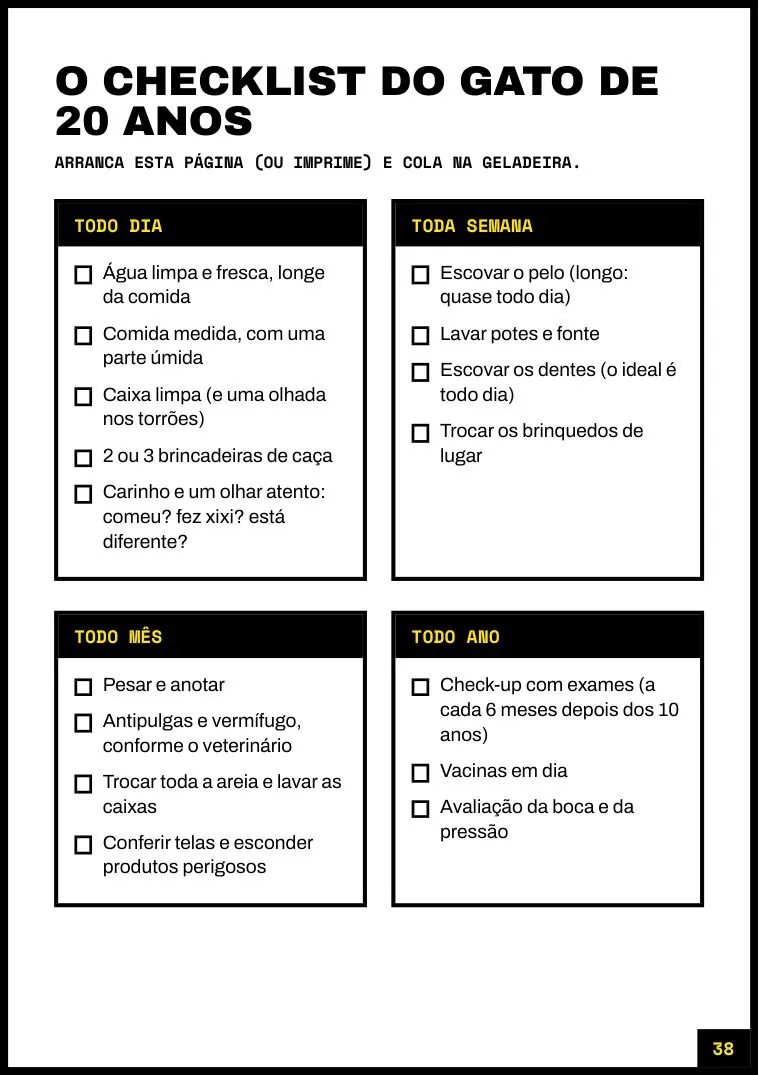 Checklist do gato de 20 anos
